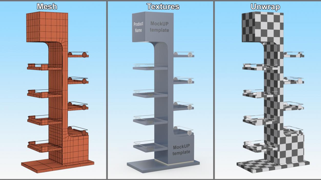 3D Multi Shelf Navy Display Rack Mockup