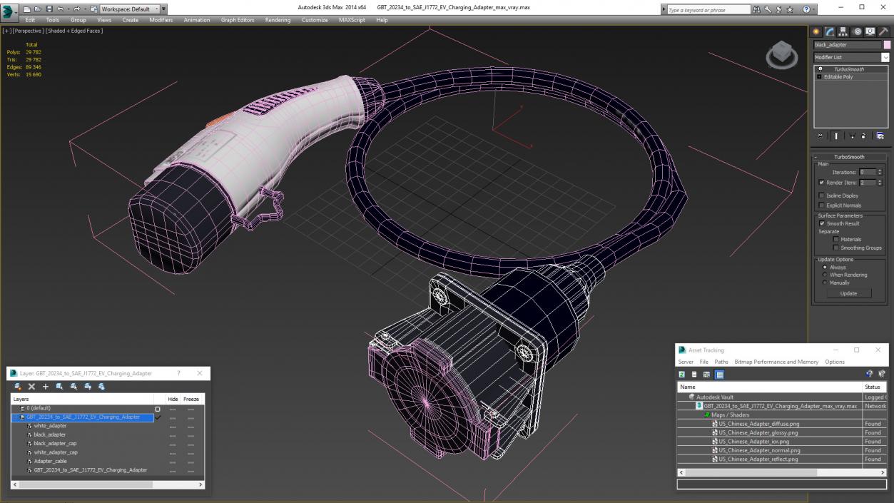 GBT 20234 to SAE J1772 EV Charging Adapter 3D