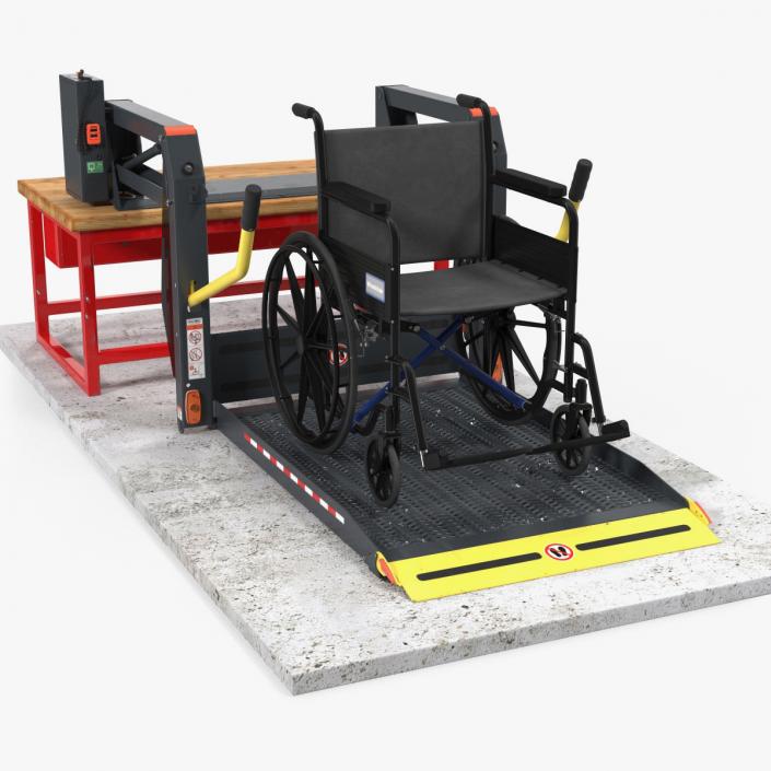 3D model Wheelchair at Hydraulic Lift Rigged