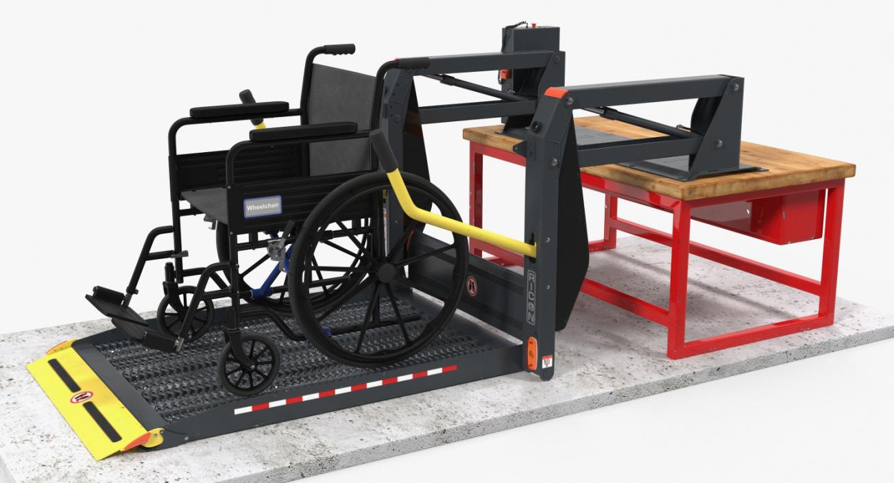 3D model Wheelchair at Hydraulic Lift Rigged