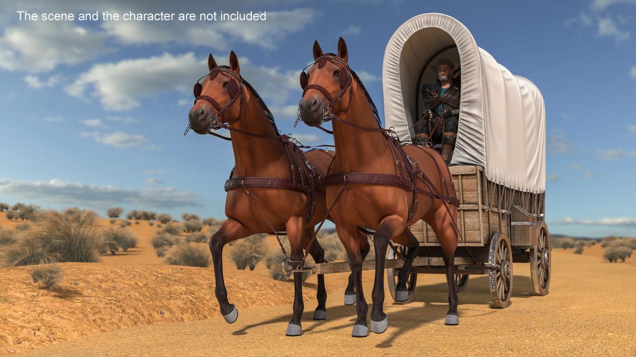 3D model Covered Wagon with Horses