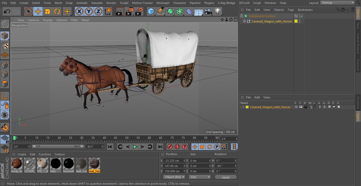 3D model Covered Wagon with Horses