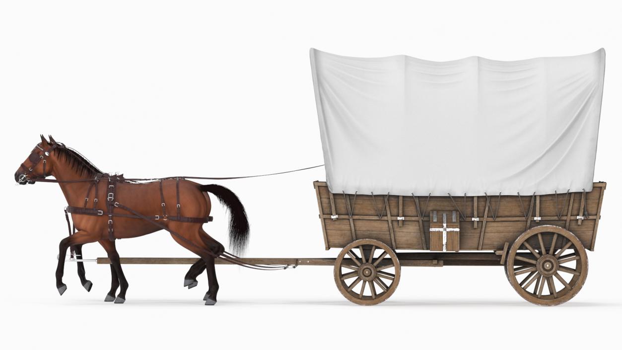 3D model Covered Wagon with Horses