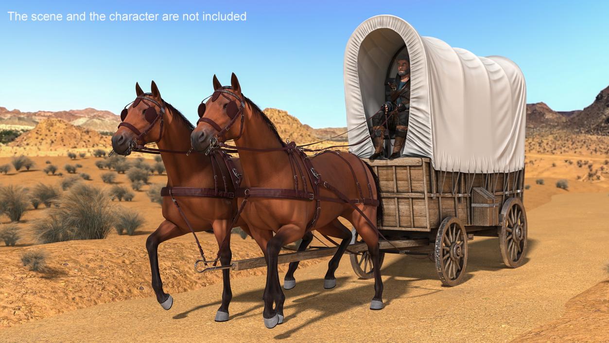 3D model Covered Wagon with Horses