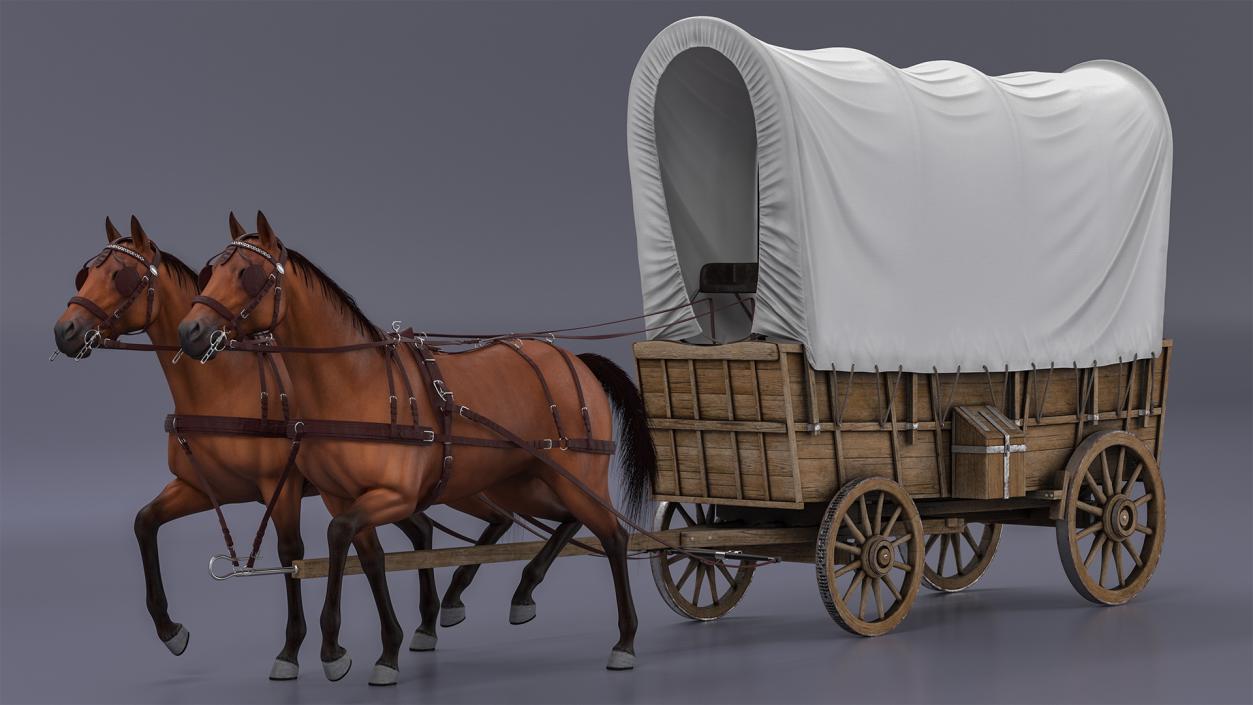 3D model Covered Wagon with Horses