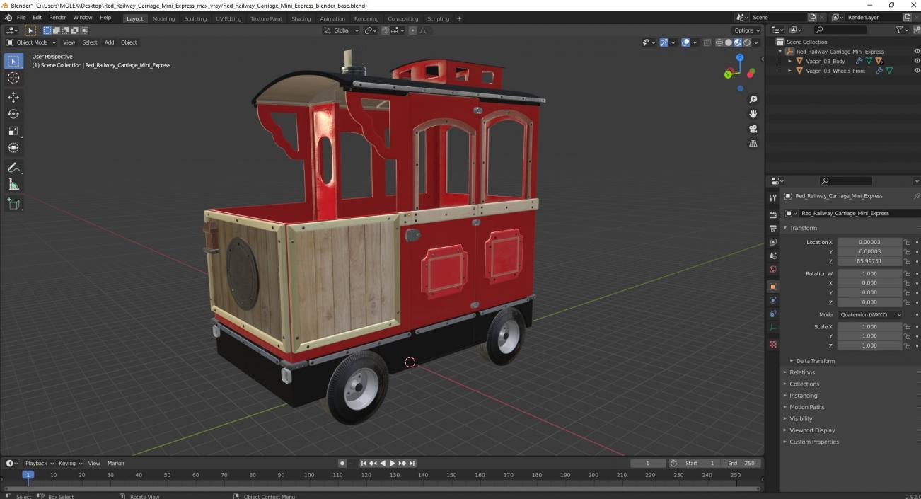 3D Red Railway Carriage Mini Express model