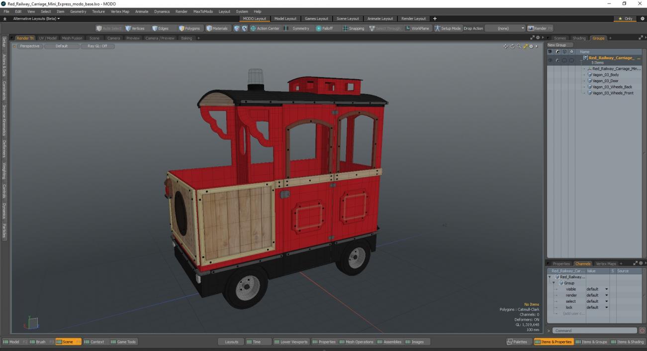 3D Red Railway Carriage Mini Express model