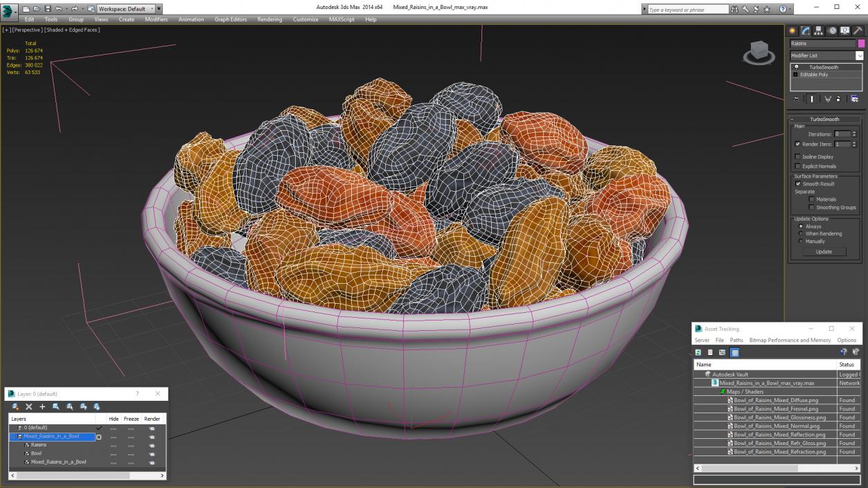 3D Mixed Raisins in a Bowl model