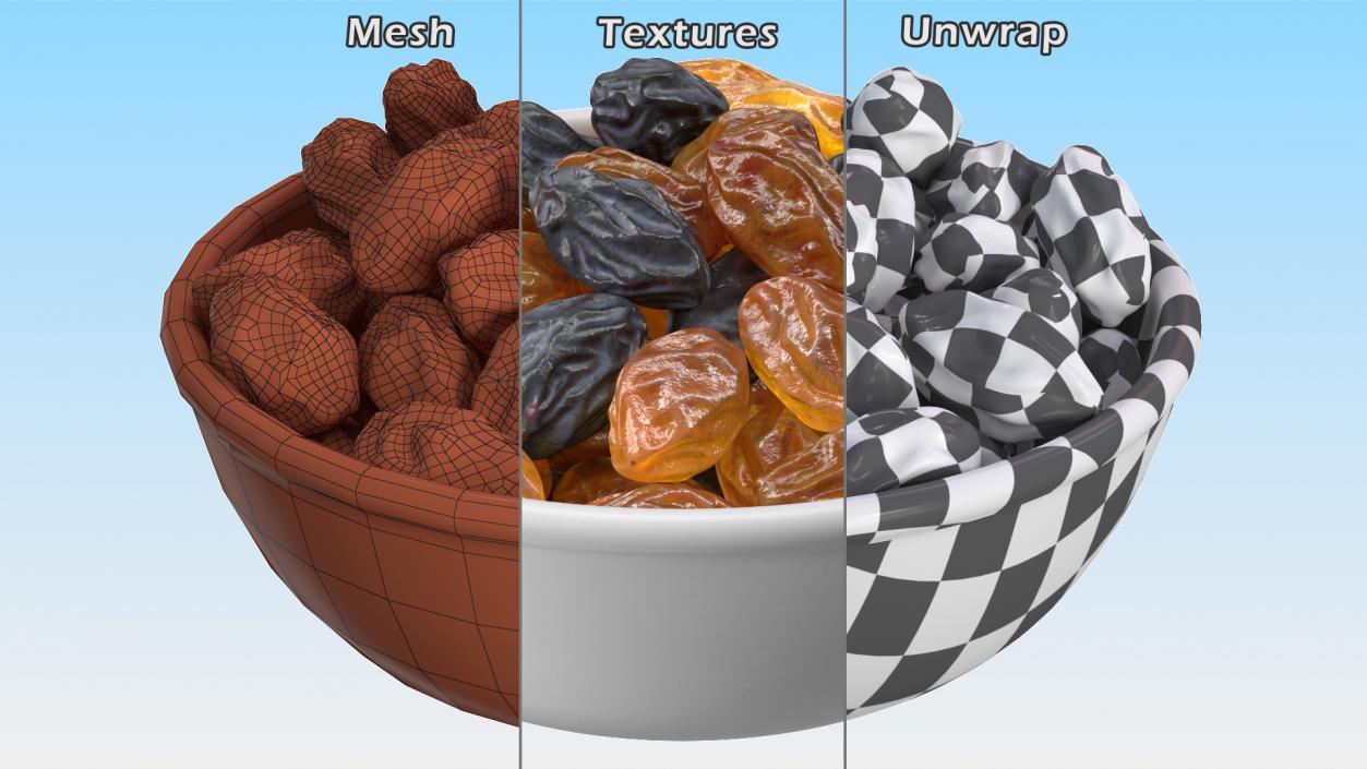 3D Mixed Raisins in a Bowl model