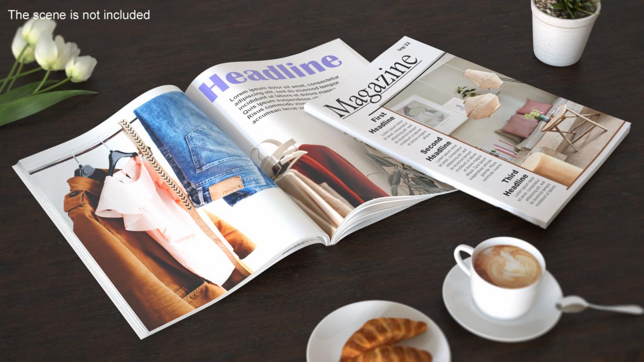 3D Magazine with Cup of Coffee Collection model