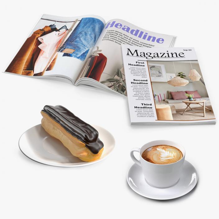 3D Magazine with Cup of Coffee Collection model