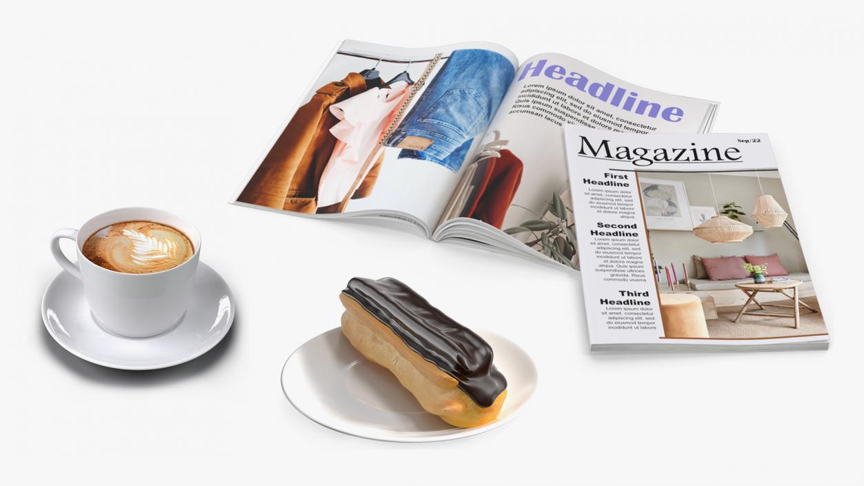 3D Magazine with Cup of Coffee Collection model