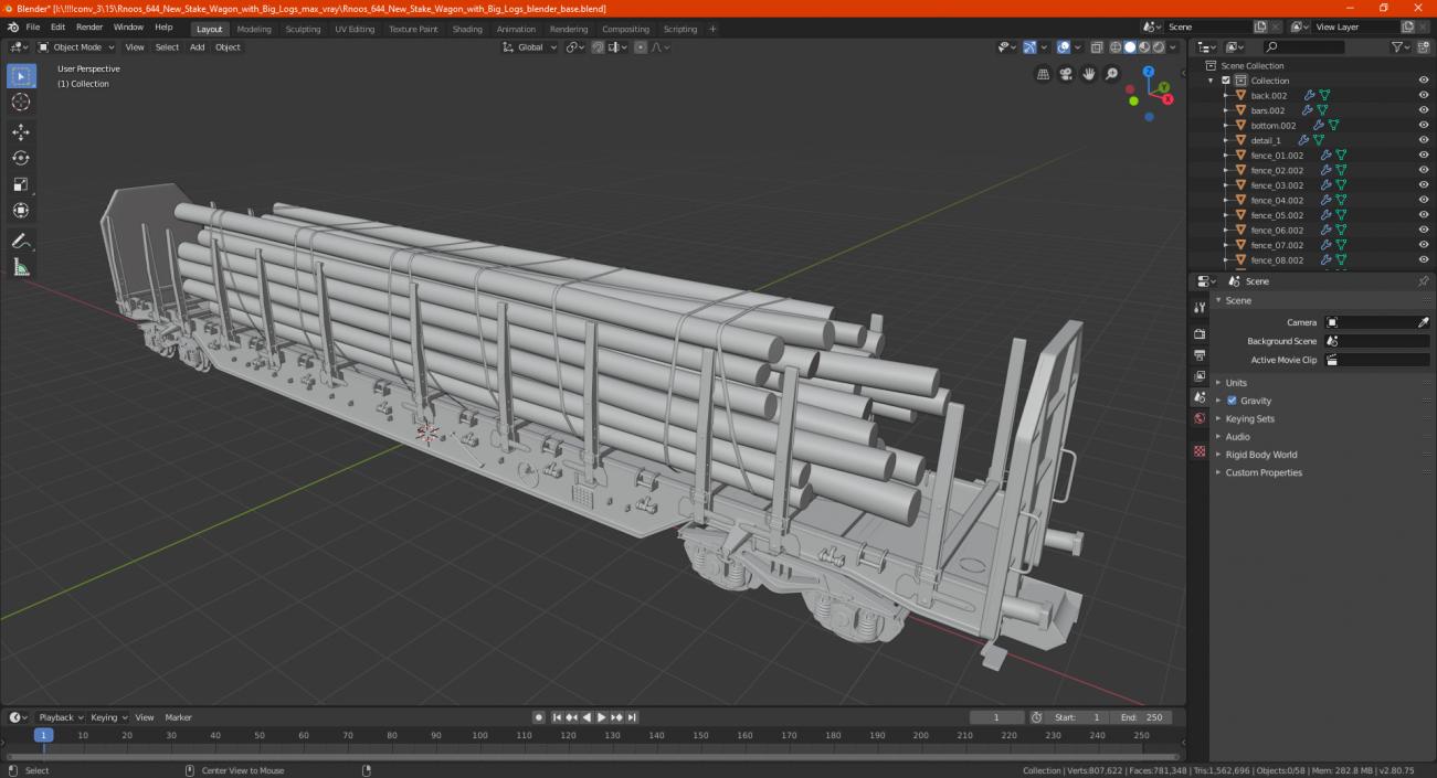 Rnoos 644 New Stake Wagon with Big Logs 3D model