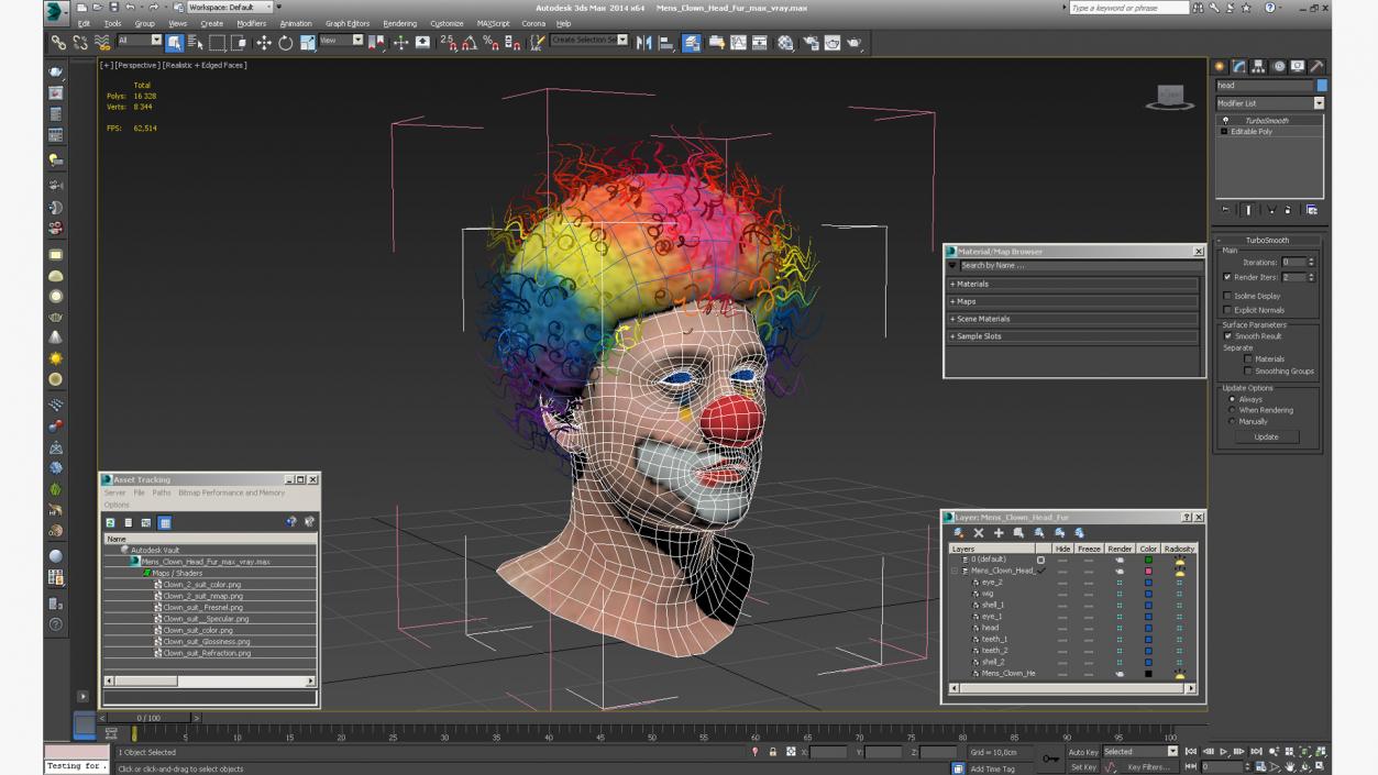 Mens Clown Head Fur 3D model