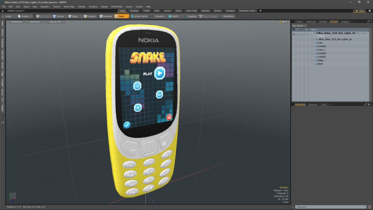 3D Yellow Nokia 3310 New Lights On