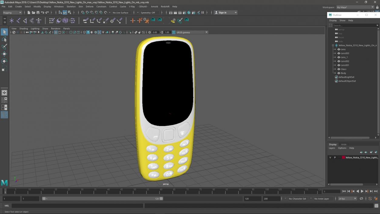 3D Yellow Nokia 3310 New Lights On