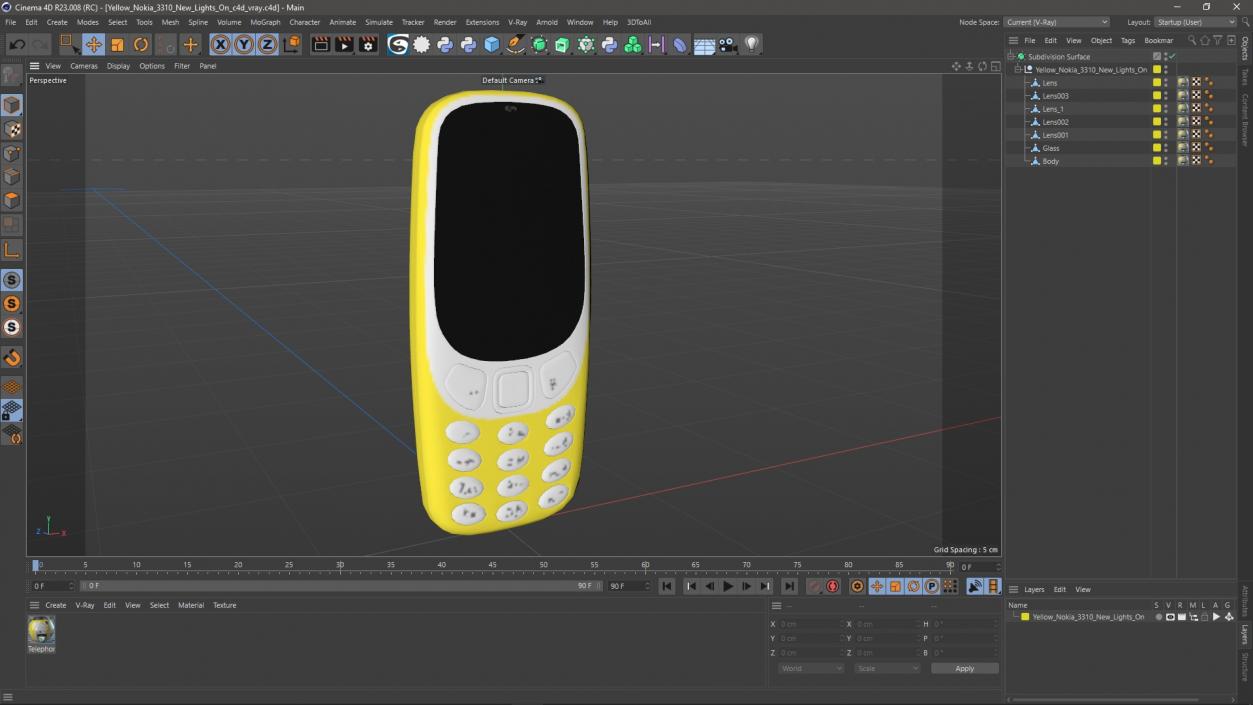 3D Yellow Nokia 3310 New Lights On