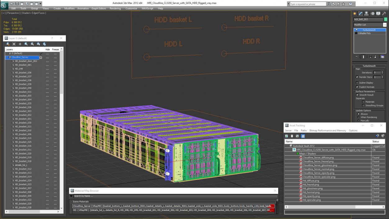 3D HPE Cloudline CL5200 Server with HDD Rigged model