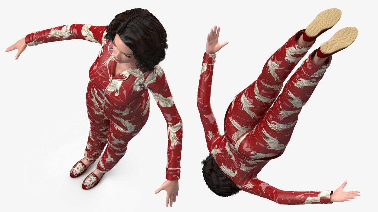 Asian Woman in Satin Pijama Rigged 3D model