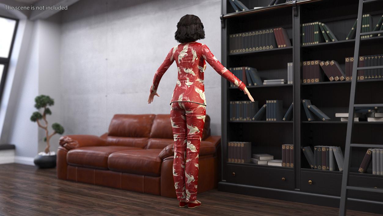 Asian Woman in Satin Pijama Rigged 3D model