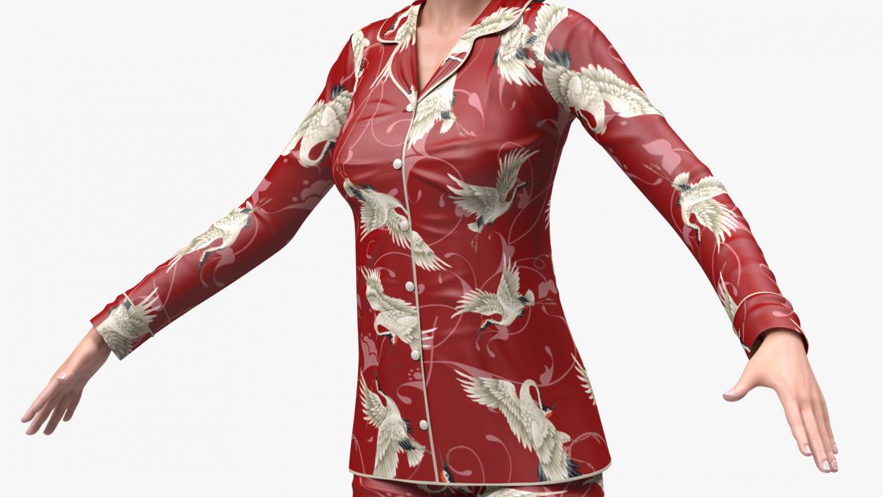 Asian Woman in Satin Pijama Rigged 3D model