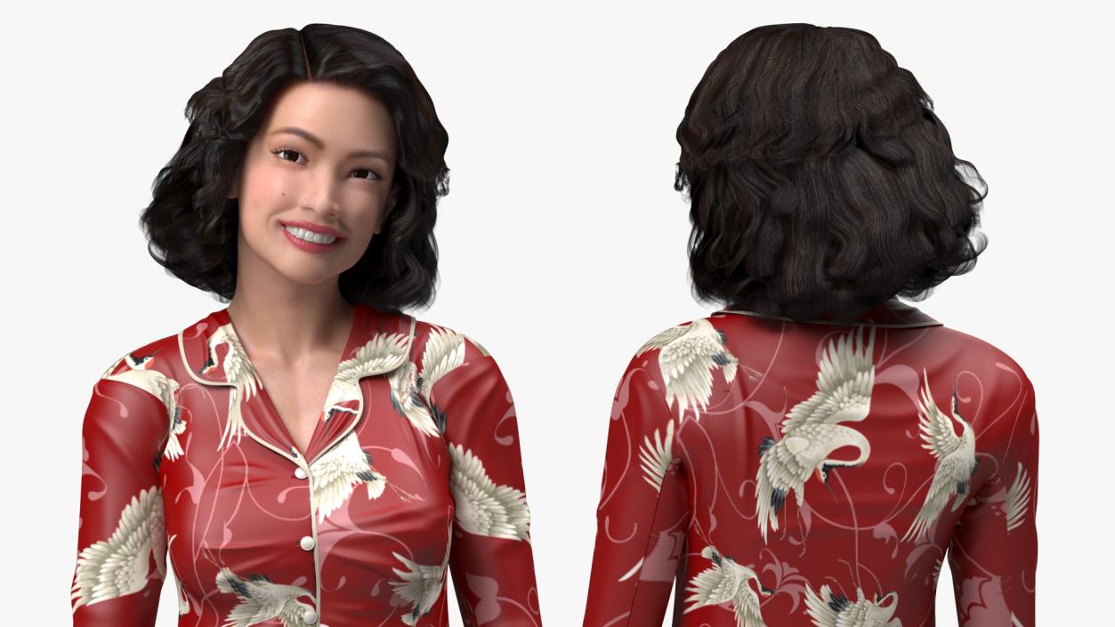 Asian Woman in Satin Pijama Rigged 3D model