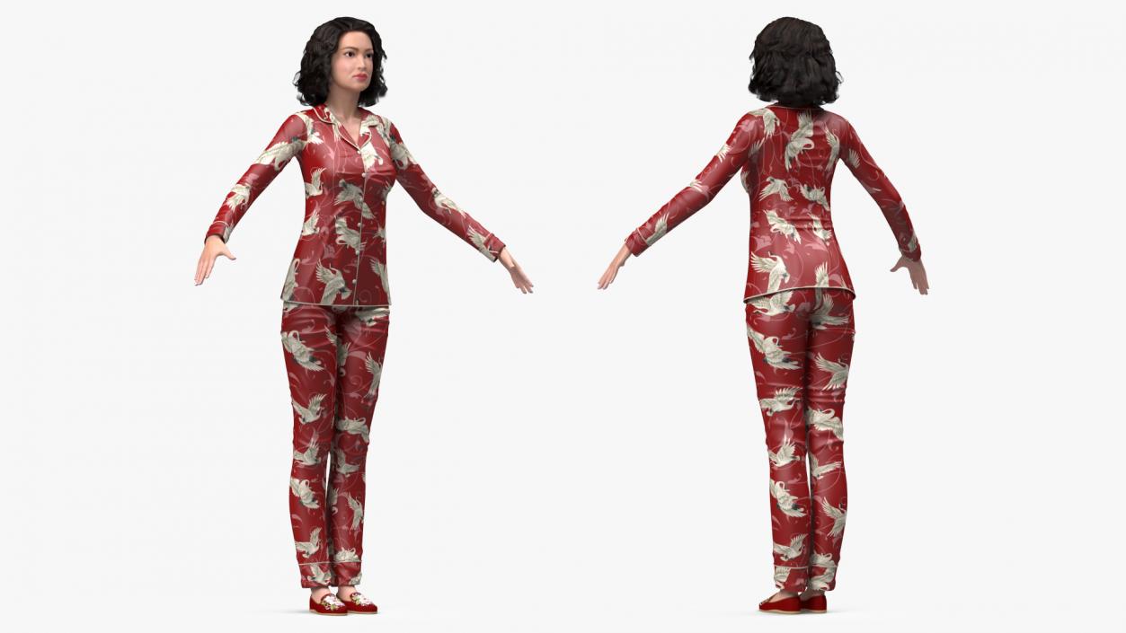 Asian Woman in Satin Pijama Rigged 3D model