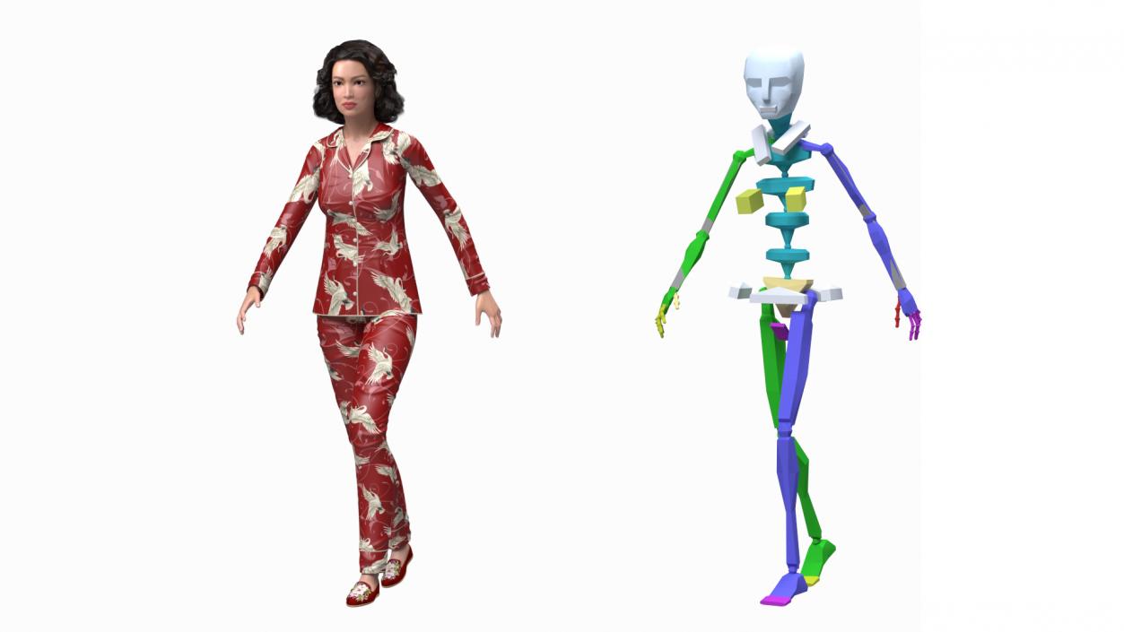 Asian Woman in Satin Pijama Rigged 3D model