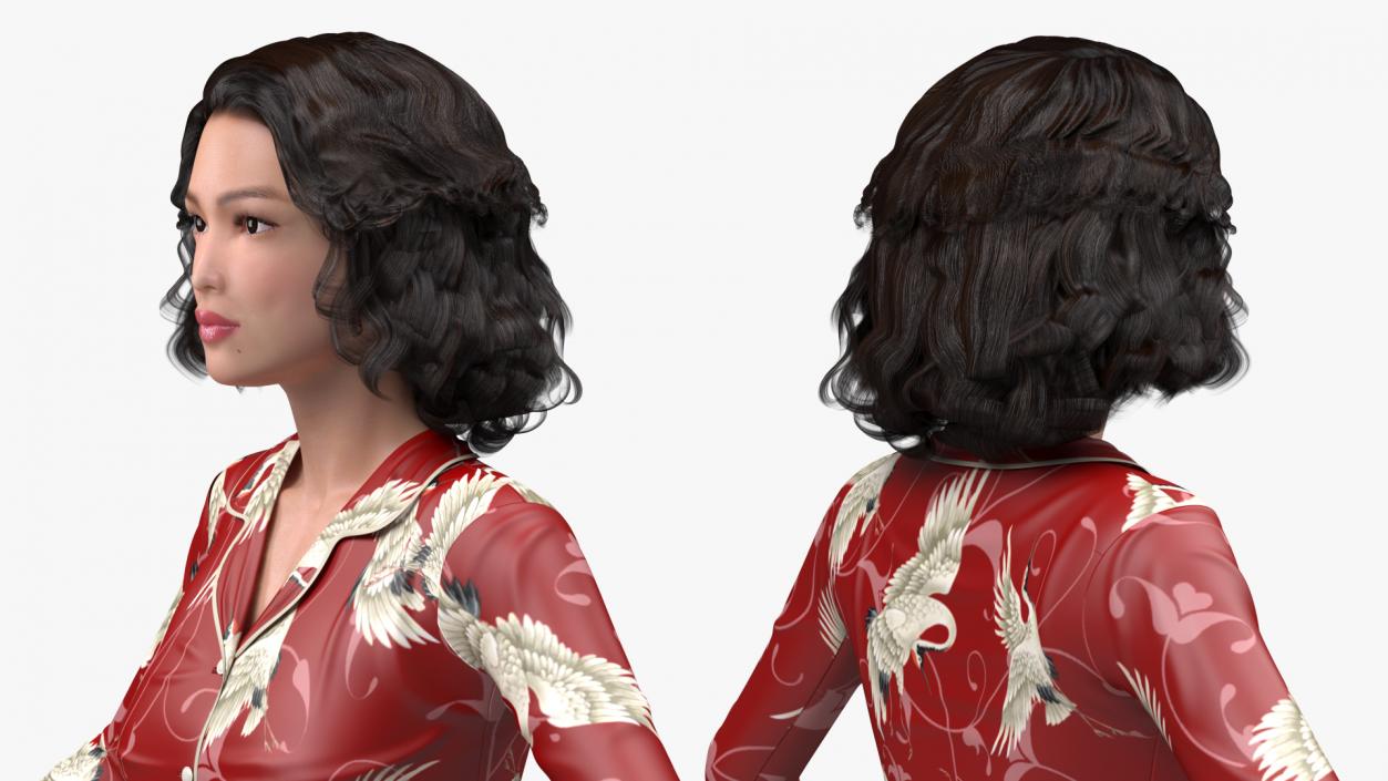 Asian Woman in Satin Pijama Rigged 3D model