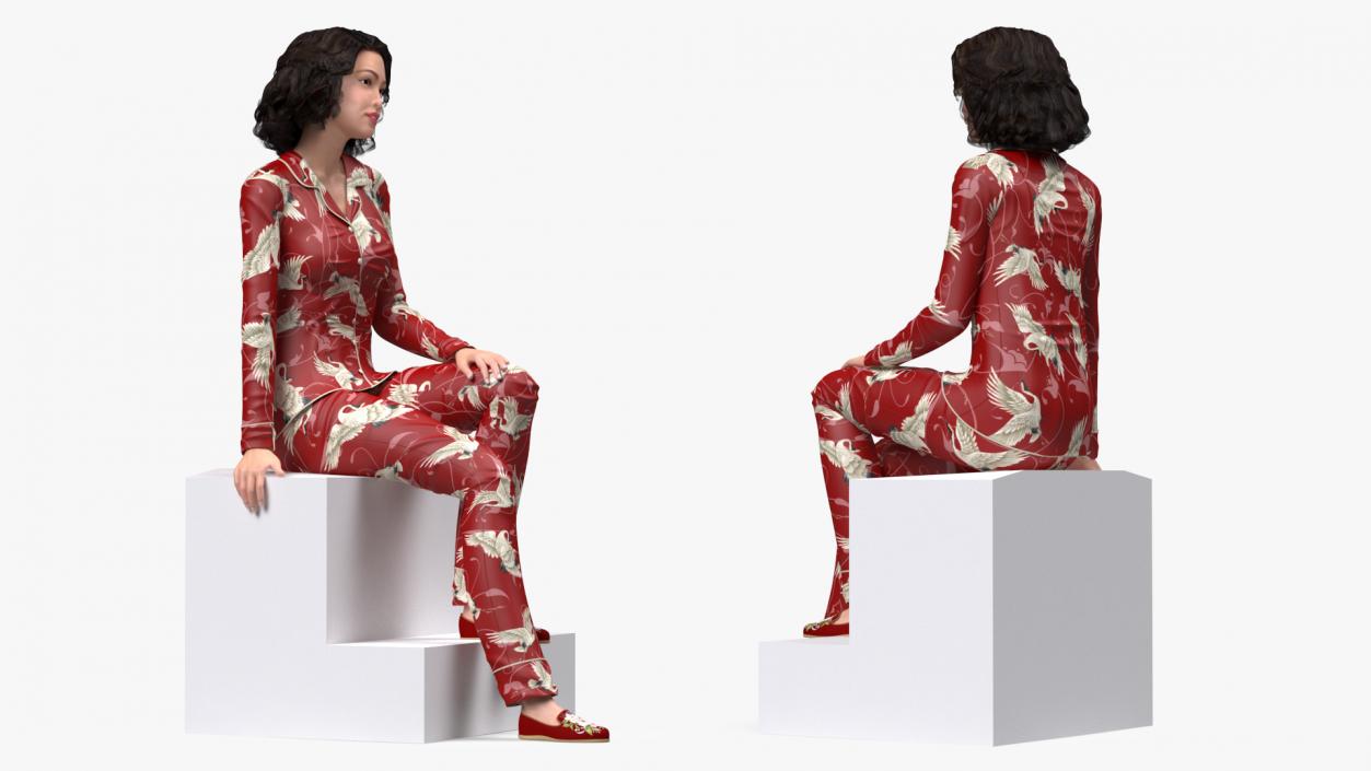 Asian Woman in Satin Pijama Rigged 3D model