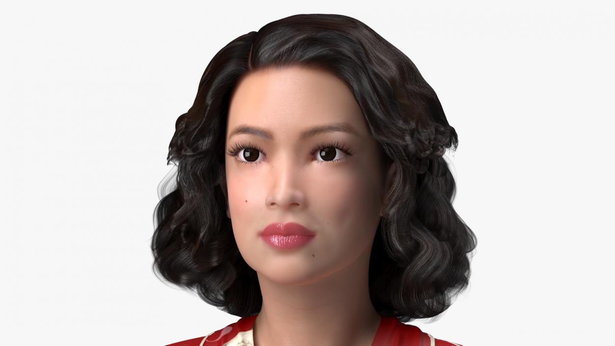 Asian Woman in Satin Pijama Rigged 3D model