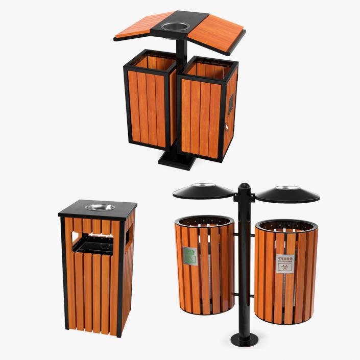 Outdoor Trash Bins Collection 3D model