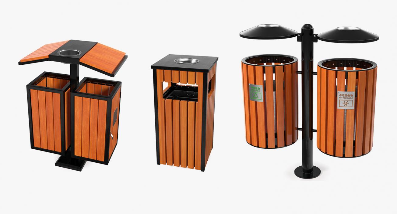 Outdoor Trash Bins Collection 3D model