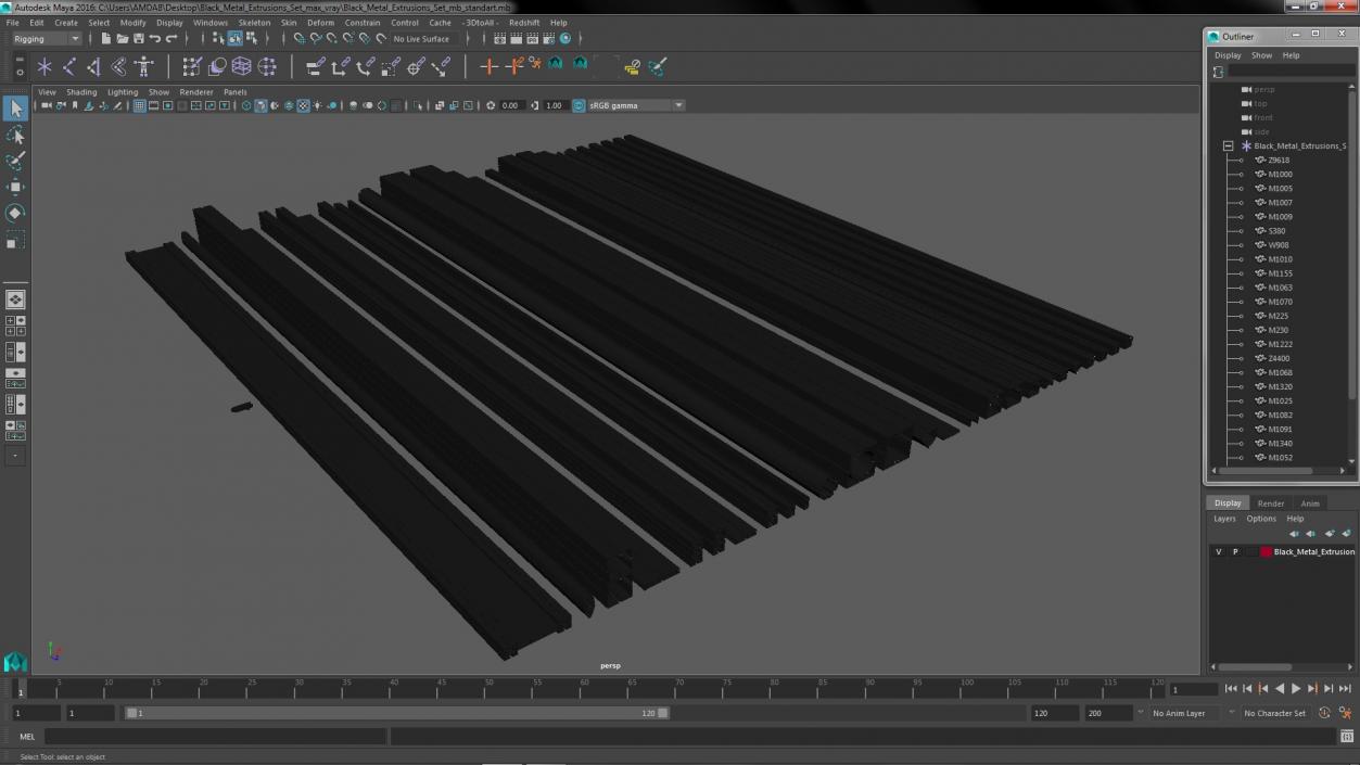 3D Black Metal Extrusions Set