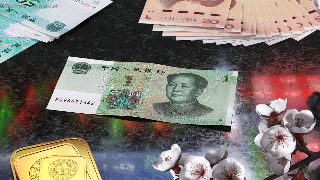 Chinese 1 Yuan CNY 2019 Banknote 3D