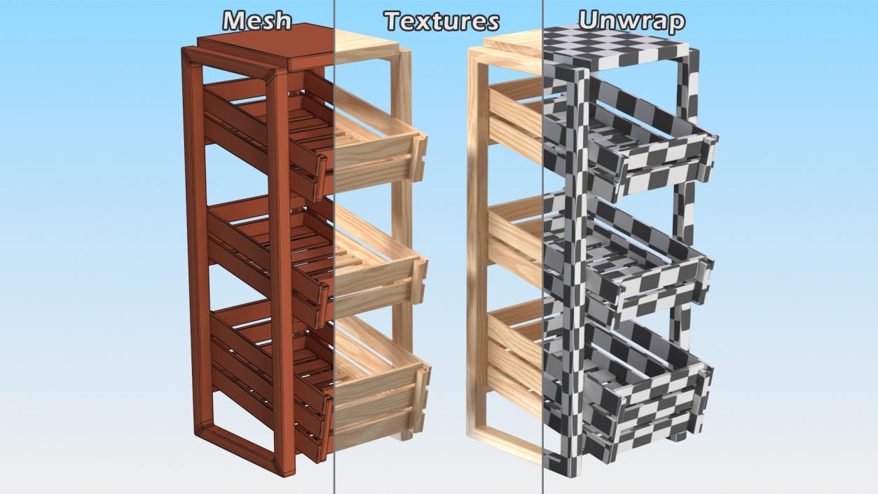 3D Wooden Vegetable Racks Collection model