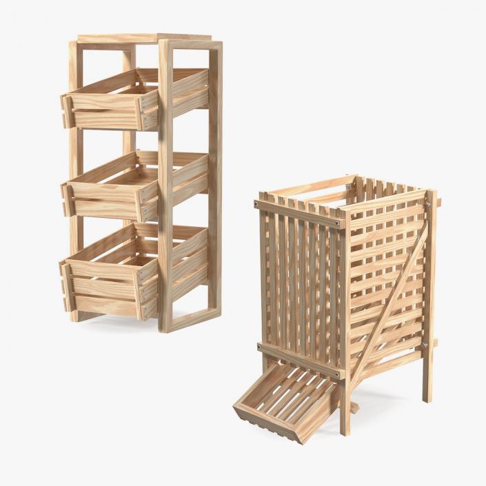 3D Wooden Vegetable Racks Collection model