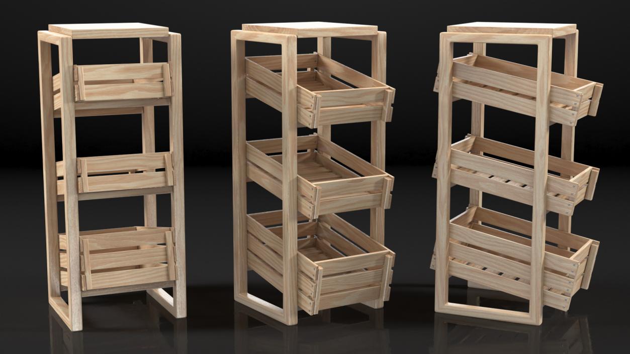 3D Wooden Vegetable Racks Collection model