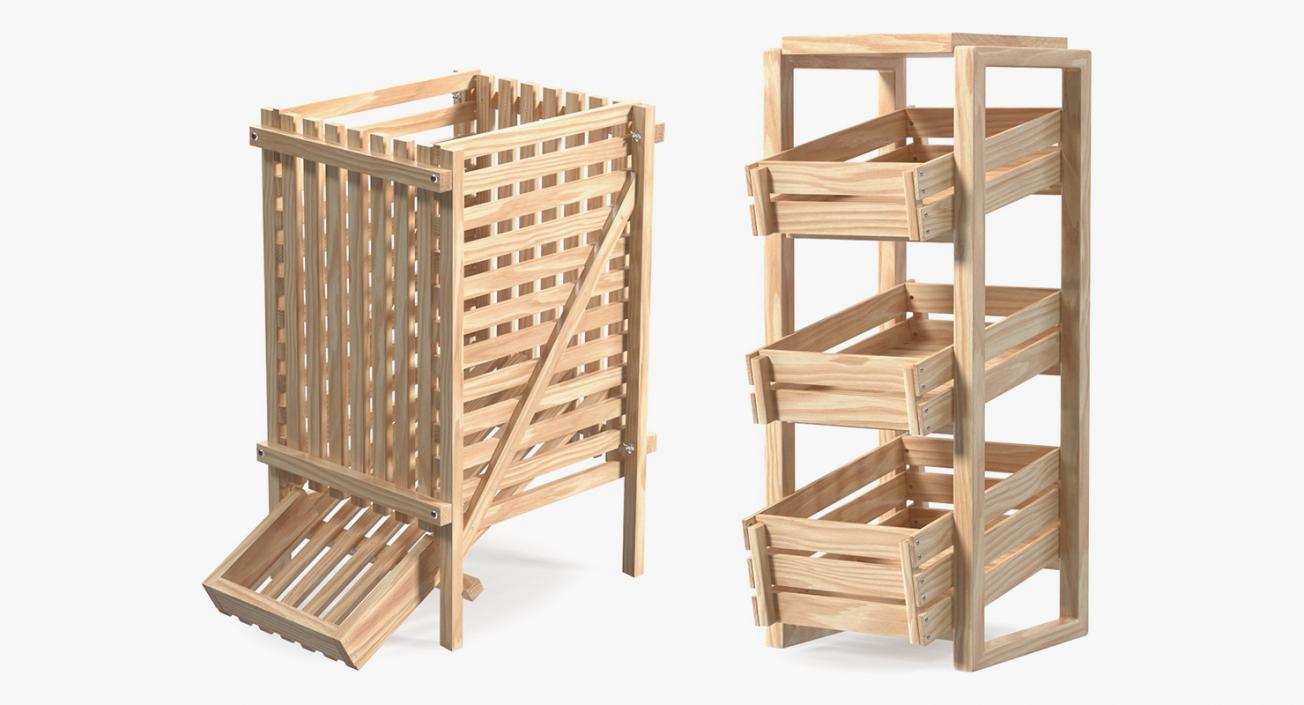 3D Wooden Vegetable Racks Collection model