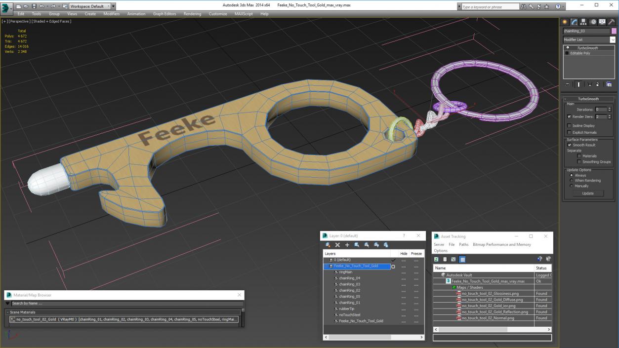 Feeke No Touch Tool Gold 3D model