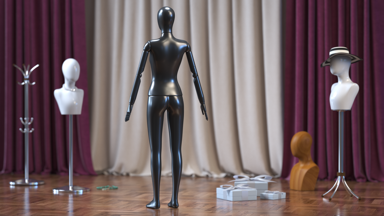 3D model Flexible Female Mannequin Neutral Pose Satin Black