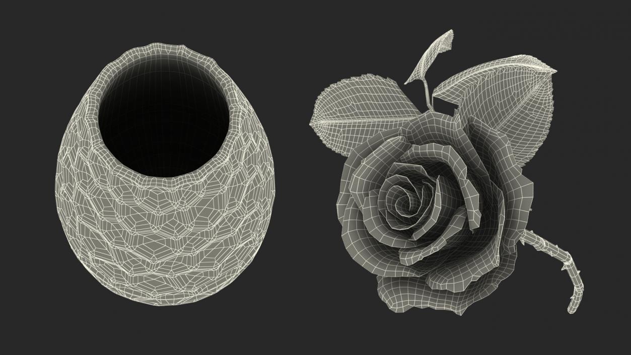 Hexagon Vase with Rose 3D