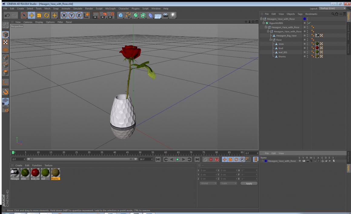 Hexagon Vase with Rose 3D