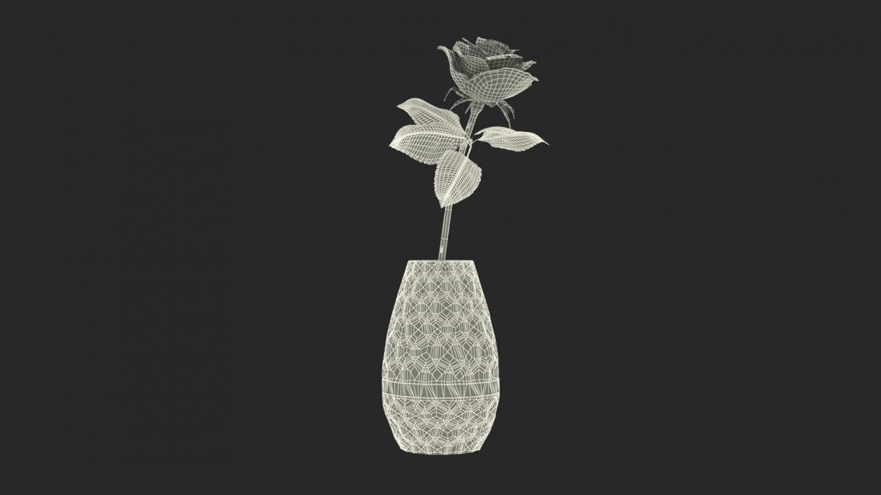 Hexagon Vase with Rose 3D