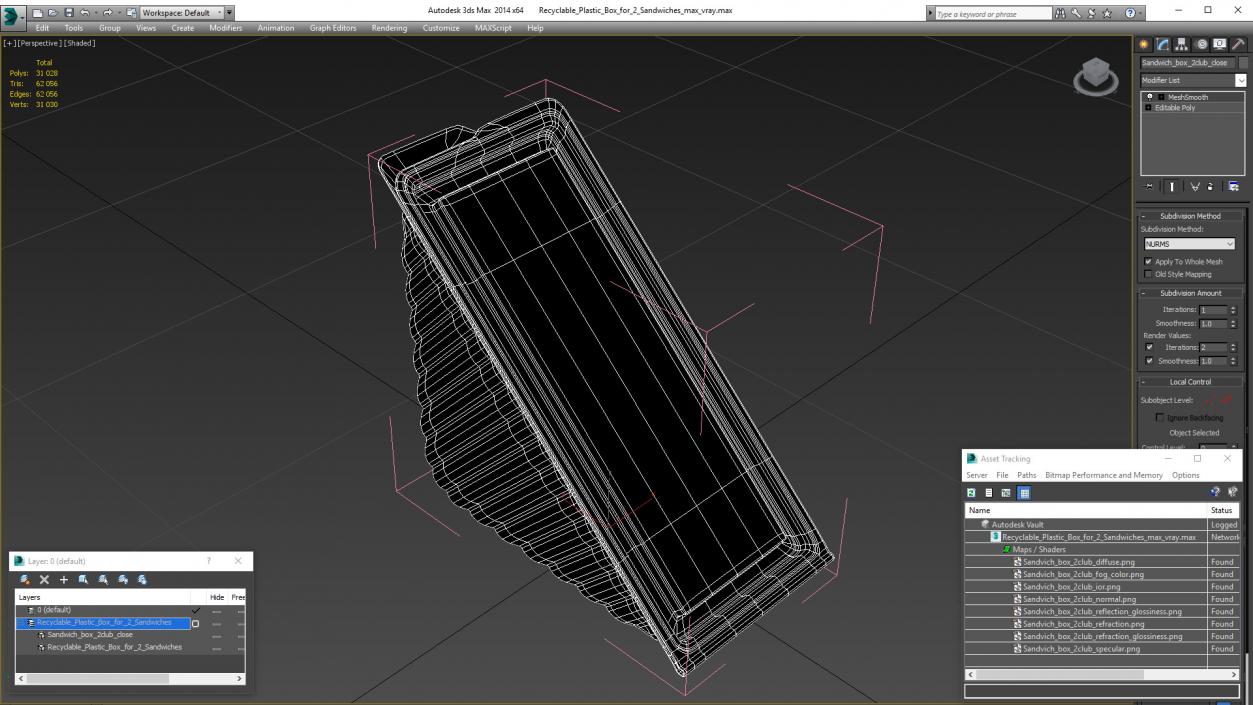 Recyclable Plastic Box for 2 Sandwiches 3D model