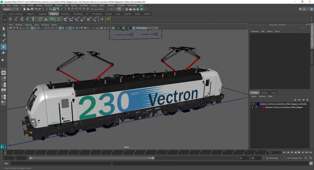 3D Siemens Vectron Locomotive White Rigged for Maya model