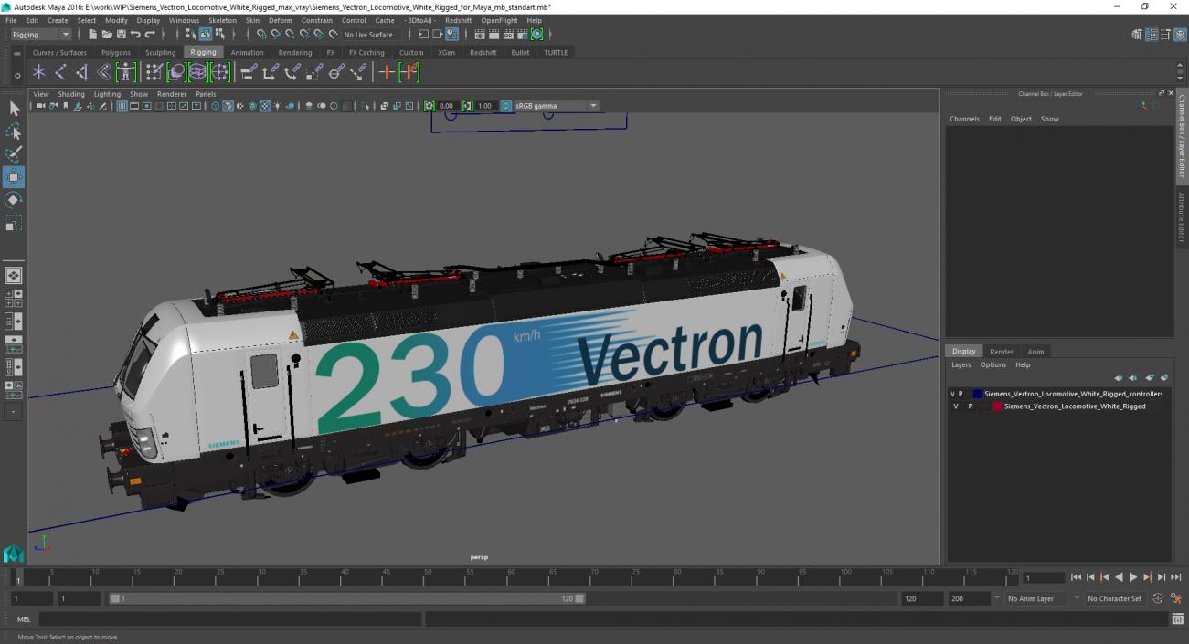 3D Siemens Vectron Locomotive White Rigged for Maya model