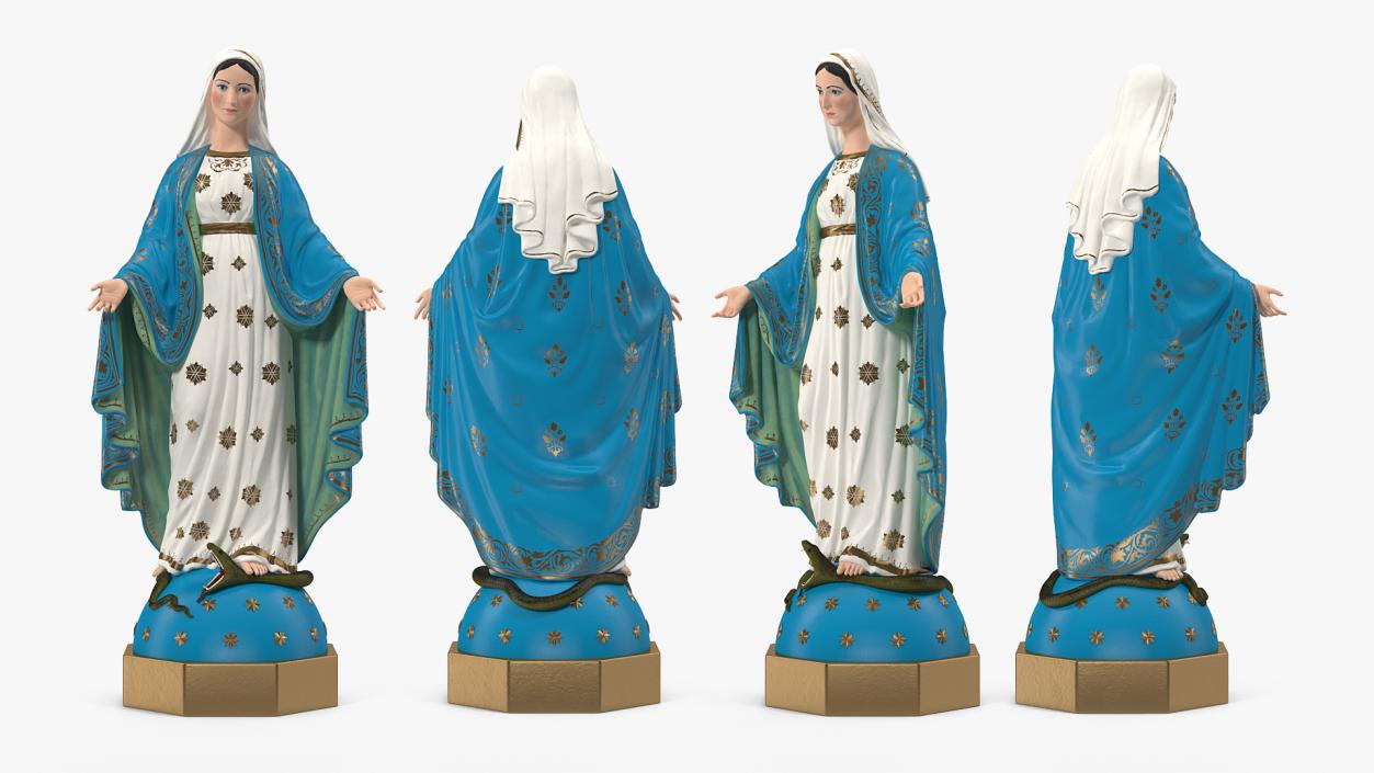 3D Virgin Mary Statue Painted