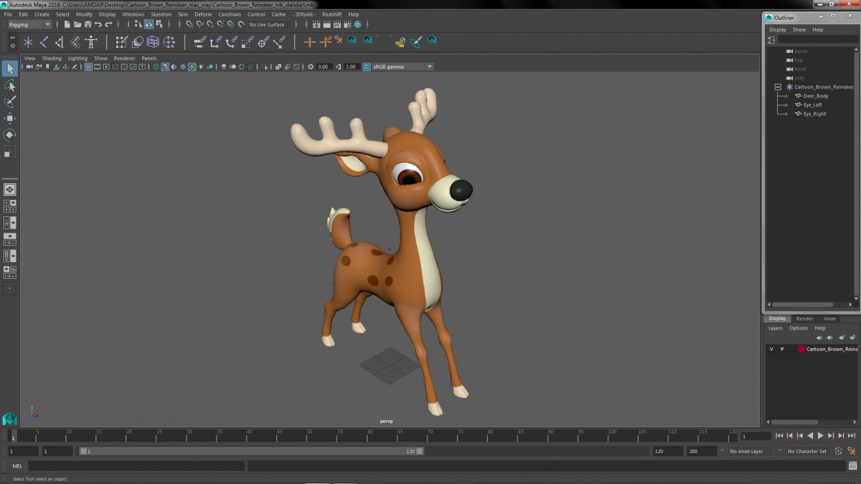 Cartoon Brown Reindeer 3D