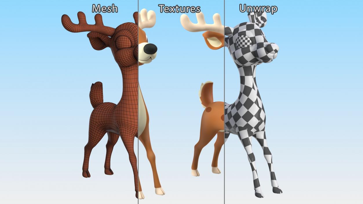 Cartoon Brown Reindeer 3D